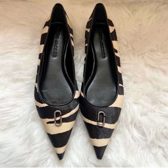 New! MARC JACOBS Ali Pointed-Toe Zebra Ponyhair Ballerina Flats - Picture 7 of 10